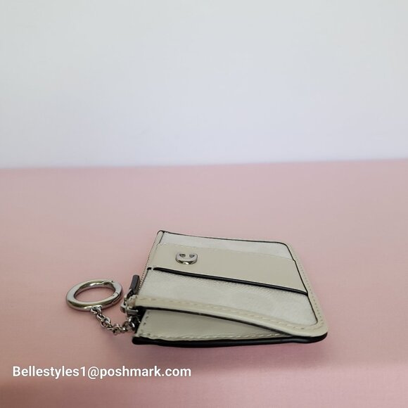 COACH Mini Skinny ID Card Case in Signature Canvas & Leather -White/Chalk color⭐ - Picture 14 of 16